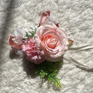 Pink Rose Floral Corsage with Greenery